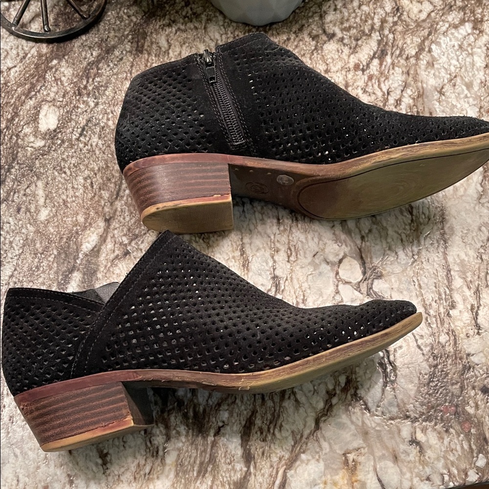 Lucky Brand Black Perforated Ankle Booties with Side Zip